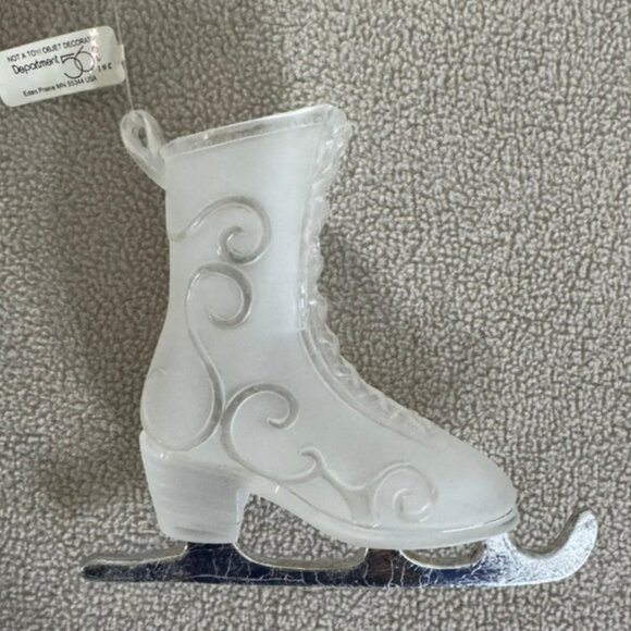 NWT Vtg Retired Dept. 56 Frosted Ice Skate Xmas Ornament Silver Tone Metal Blade - Picture 1 of 9